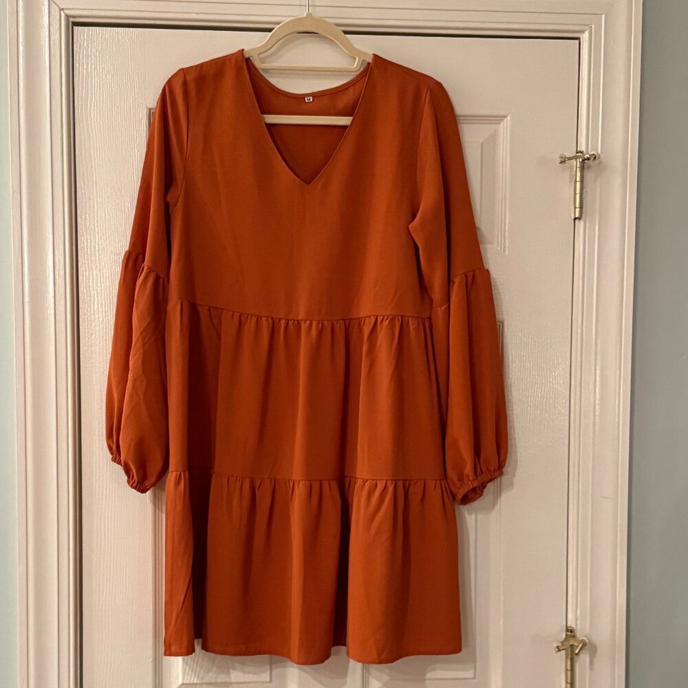 Amoretu Tunic Dress Long Sleeve V Neck Casual Loose Flowy Swing Shift Dress